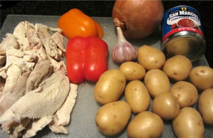 Ingredients for Leftover Turkey with Potatoes, Paprika, and Adobo Sauce 