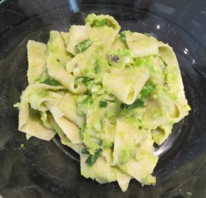 Garlic and Chive Pappardelle with Fava Bean Purée