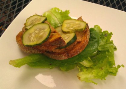 Salad with Pork Rillettes and Quick Pickled Cucumbers on Toast