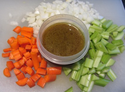 Ingredients for stock - the liquid from the heirloom beans, onions, carrots and celery