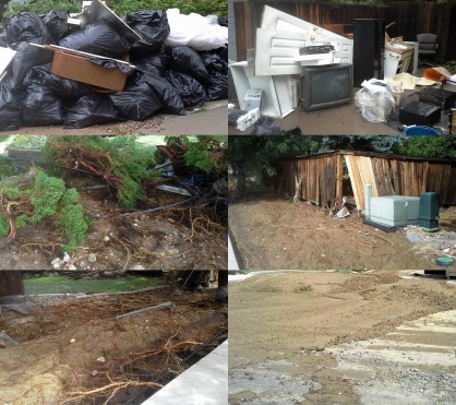 Our two main piles of stuff, and some of the damage in our neighborhood