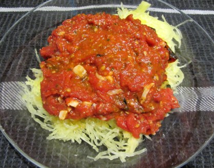 Spaghetti Squash with Grilled Tomato and Pesto Sauce